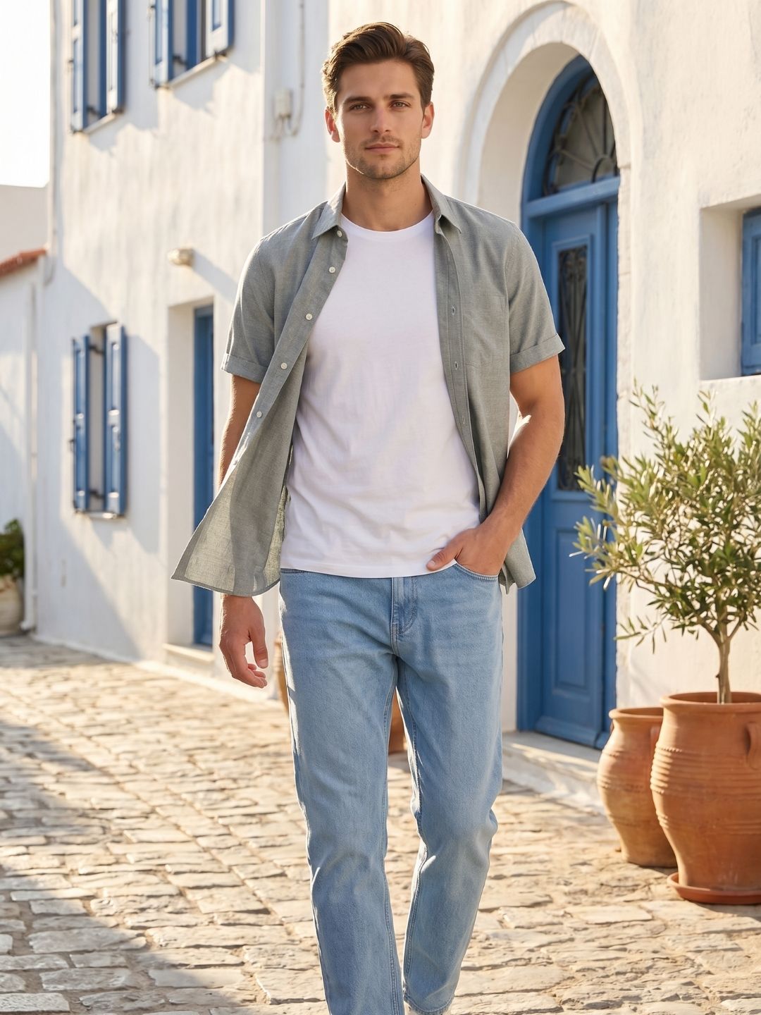 Mokajodi Grey Slim Fit  Casual Shirt