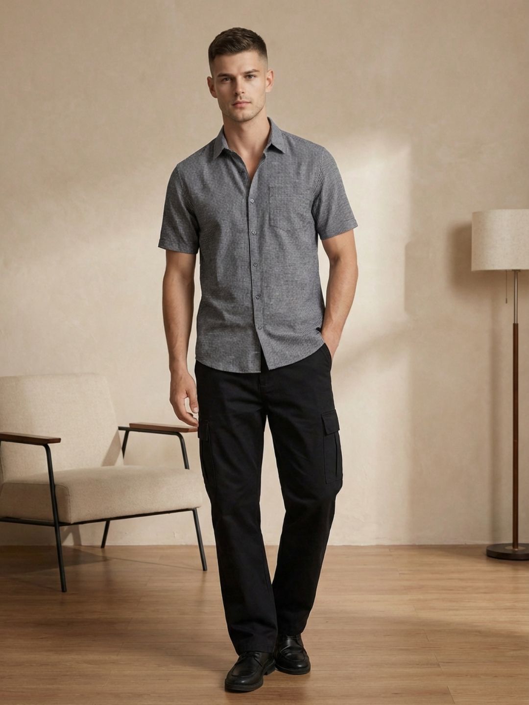 Mokajodi Grey  Slim Fit  Striped Casual Shirt