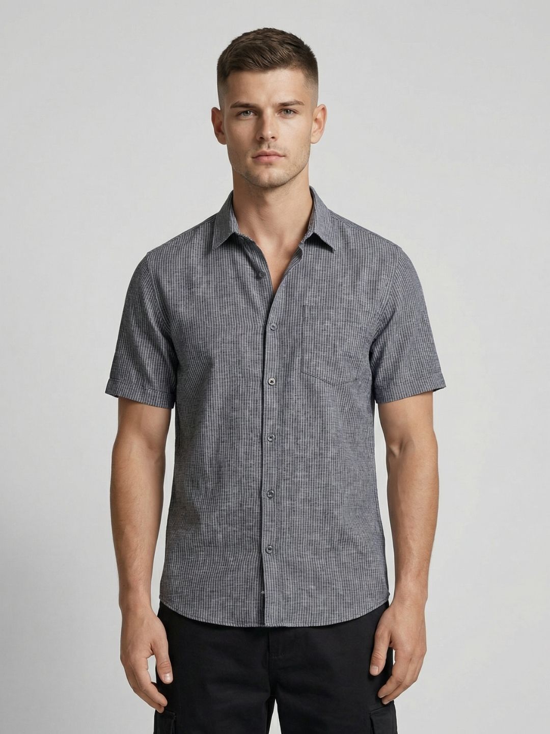 Mokajodi Grey  Slim Fit  Striped Casual Shirt