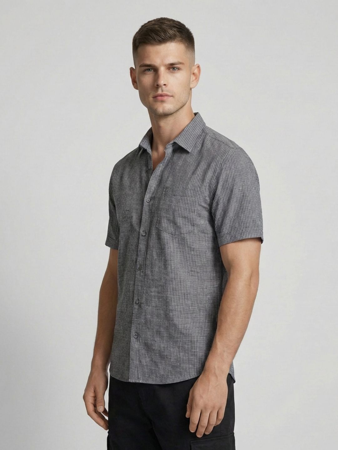 Mokajodi Grey  Slim Fit  Striped Casual Shirt