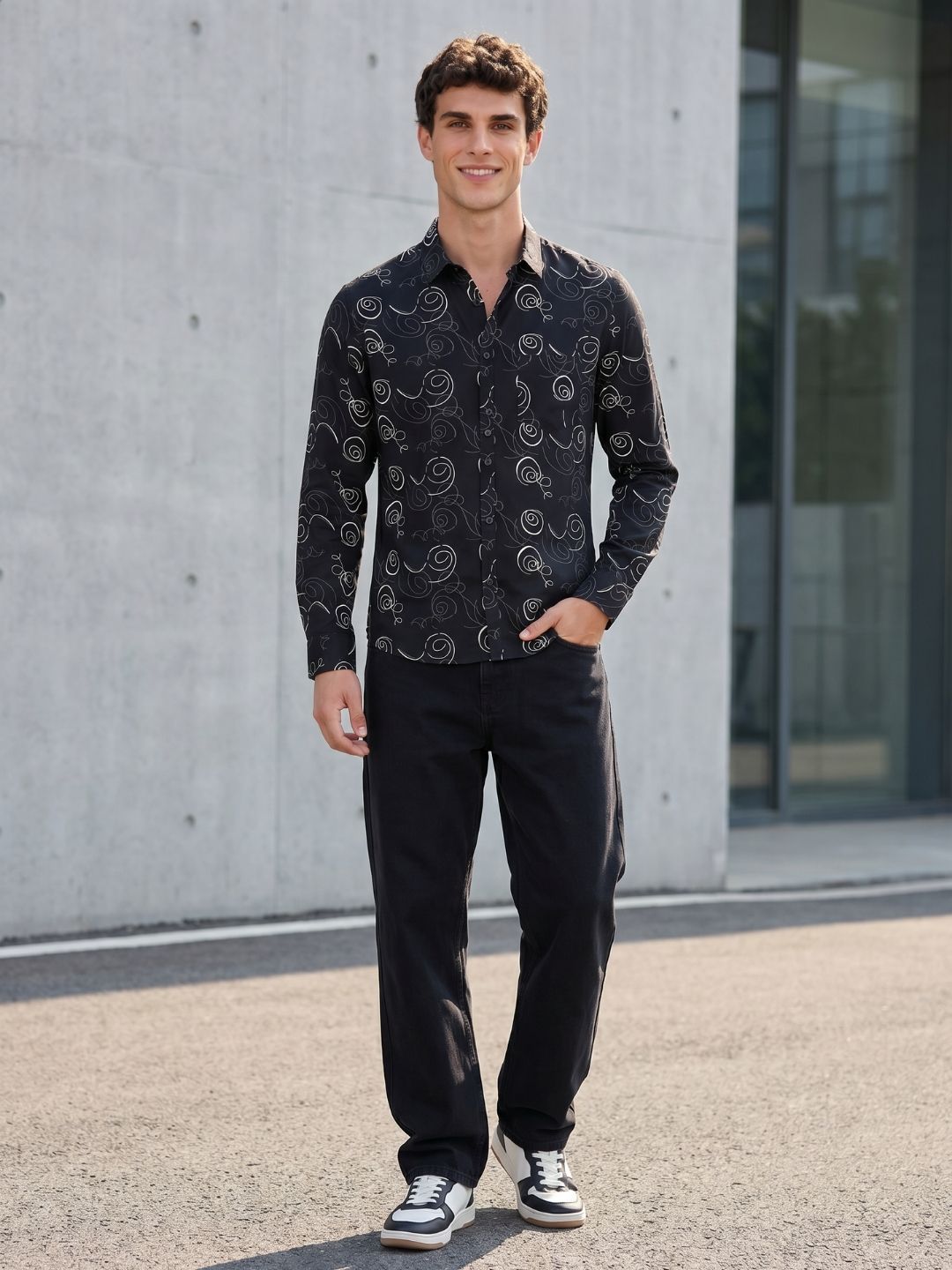 Mokajodi Black Slim Fit Printed Casual Shirt