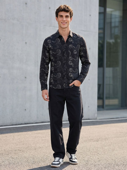 Mokajodi Black Slim Fit Printed Casual Shirt