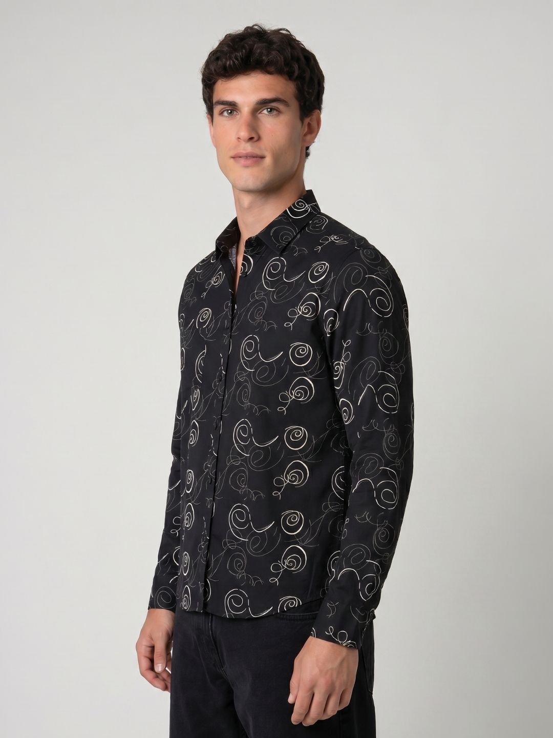 Mokajodi Black Slim Fit Printed Casual Shirt