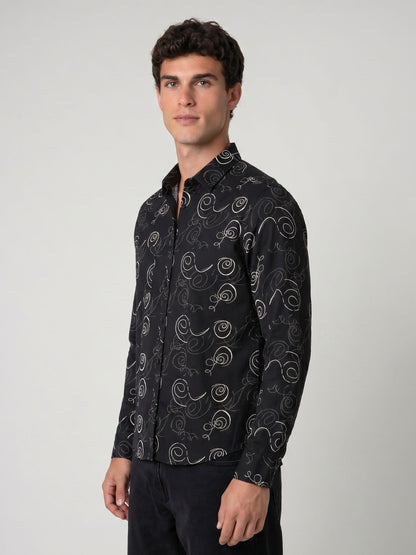 Mokajodi Black Slim Fit Printed Casual Shirt