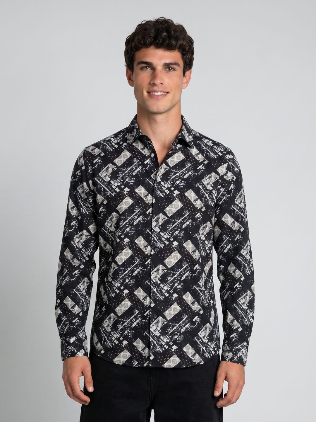 Mokajodi Black Slim Fit Printed Casual Shirt