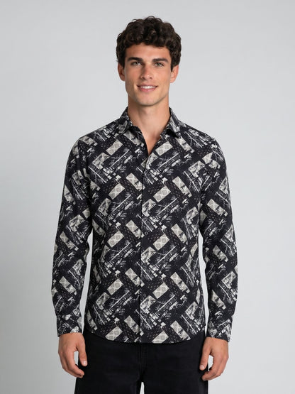 Mokajodi Black Slim Fit Printed Casual Shirt