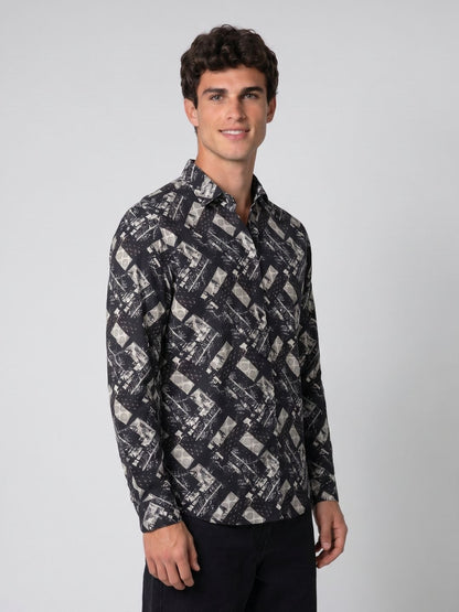 Mokajodi Black Slim Fit Printed Casual Shirt