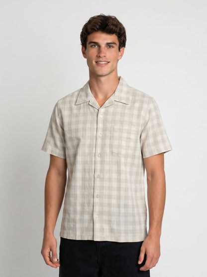 Mokajodi Beige Boxy Fit Checks Casual Shirt