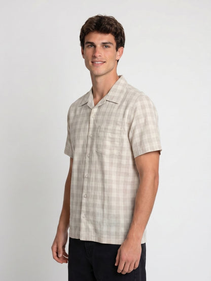 Mokajodi Beige Boxy Fit Checks Casual Shirt