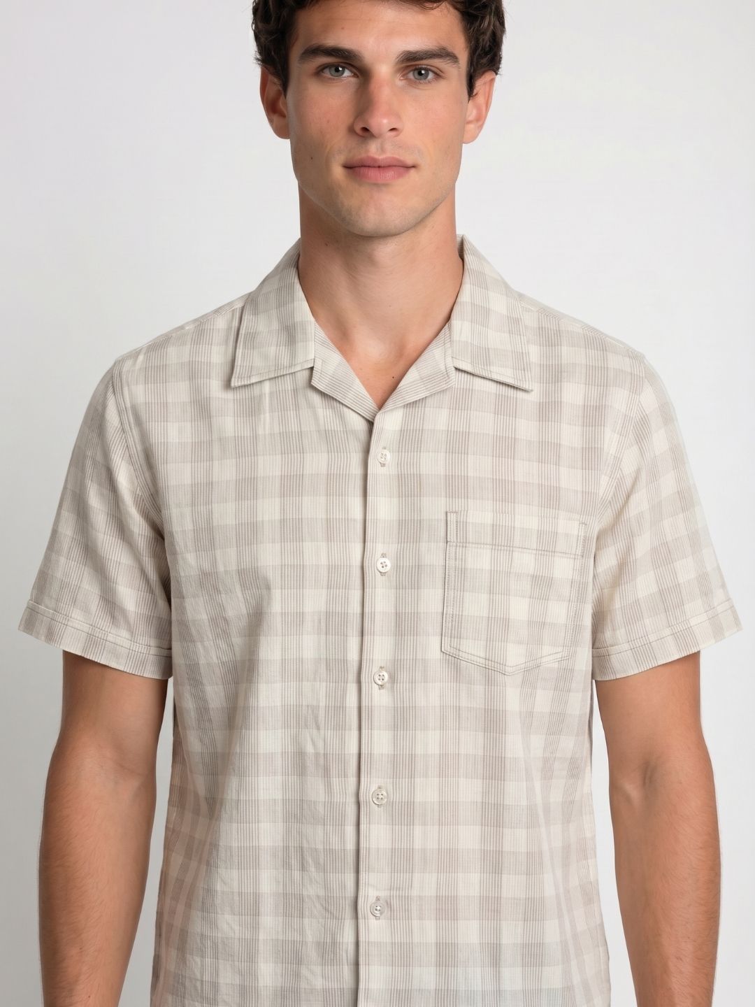 Mokajodi Beige Boxy Fit Checks Casual Shirt