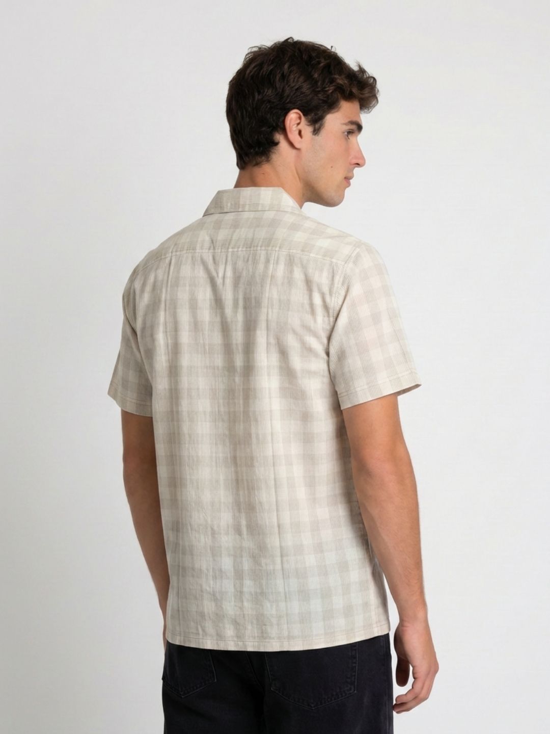 Mokajodi Beige Boxy Fit Checks Casual Shirt