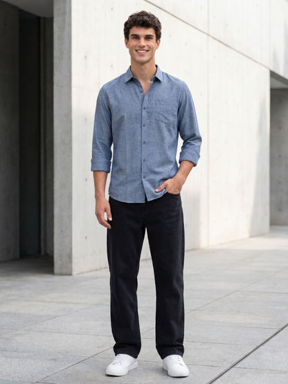 Mokajodi Blue Slim Fit  Casual Shirt