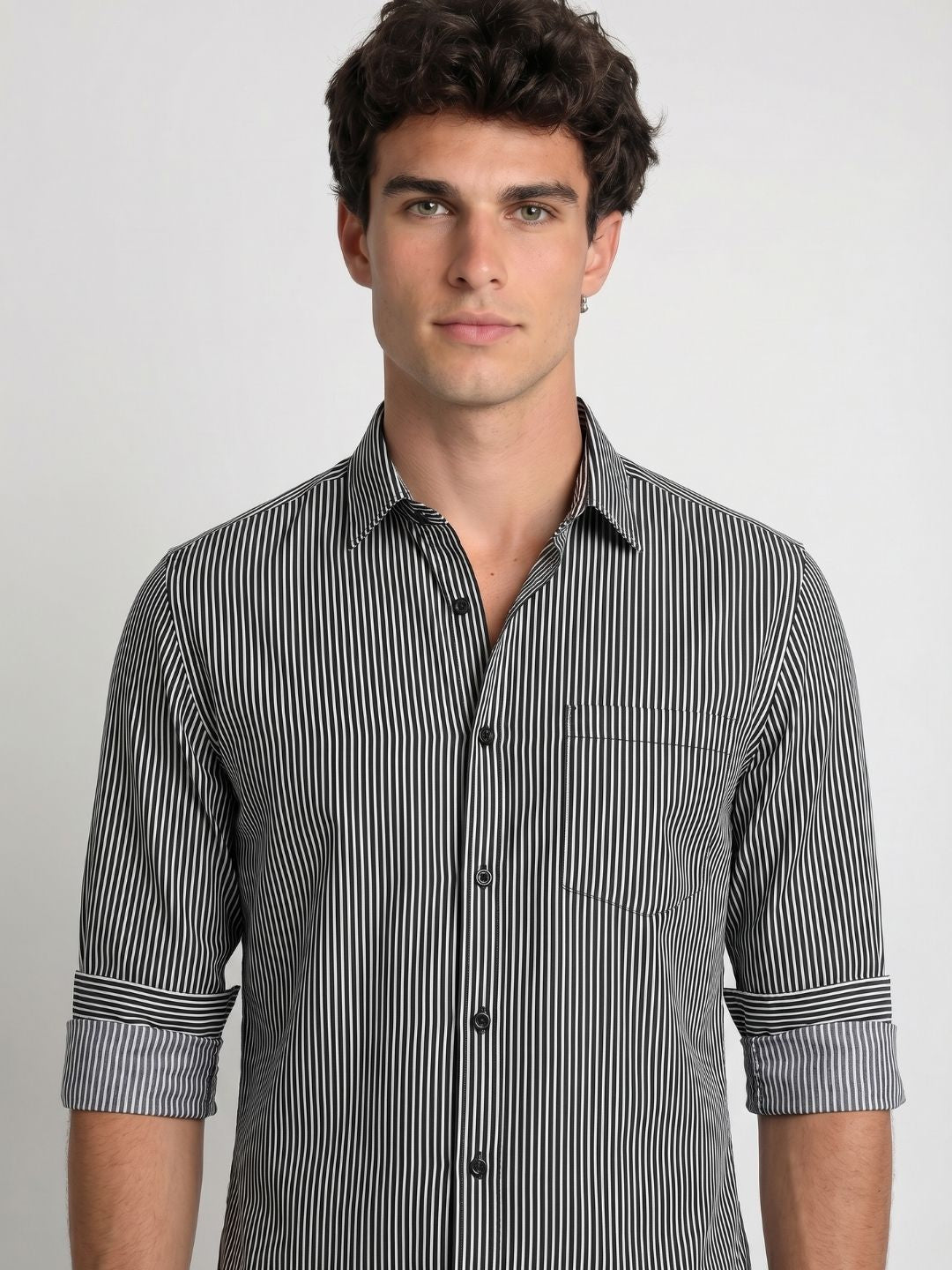 Mokajodi Grey MilangeSlim Fit  Striped Casual Shirt
