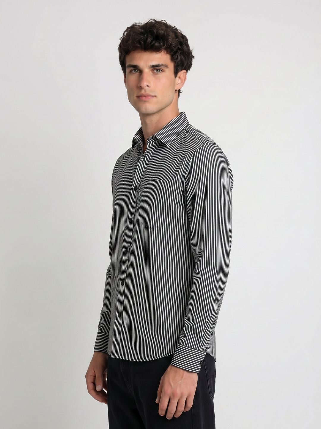 Mokajodi Grey MilangeSlim Fit  Striped Casual Shirt