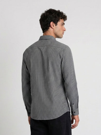 Mokajodi Grey MilangeSlim Fit  Striped Casual Shirt