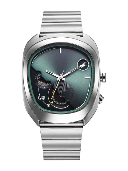 Fastrack UFO Quartz Multifunction Green Dial Stainless Steel Strap Watch - 3327SM01