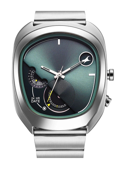 Fastrack UFO Quartz Multifunction Green Dial Stainless Steel Strap Watch - 3327SM01