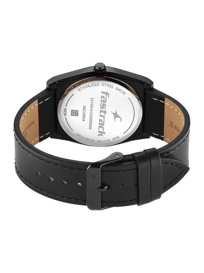 Fastrack Stunners Quartz Analog Black Dial Black Leather Strap Watch - 38212NL01