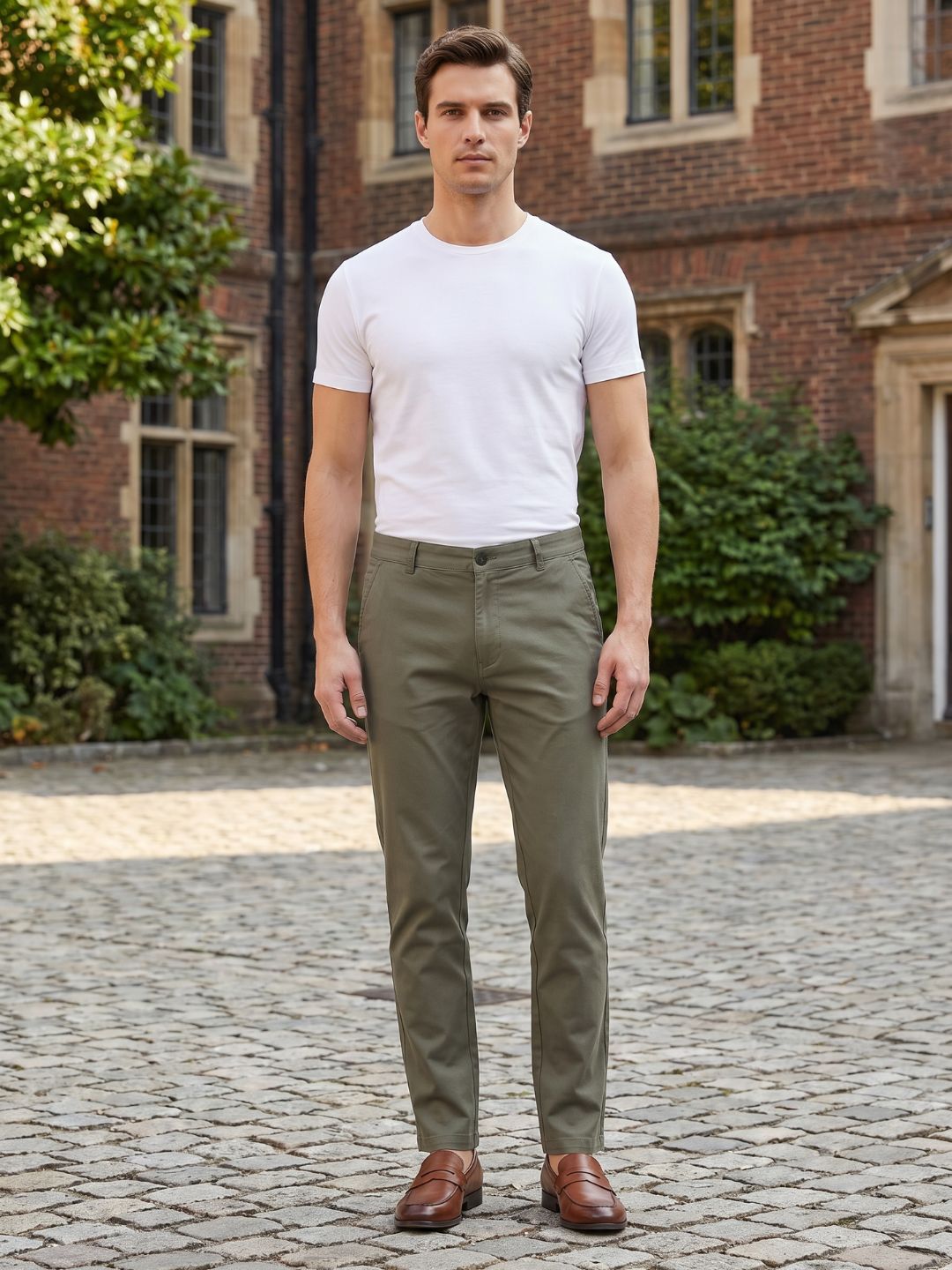 Mokajodi Green Blue Slim Fit Chino Trousers