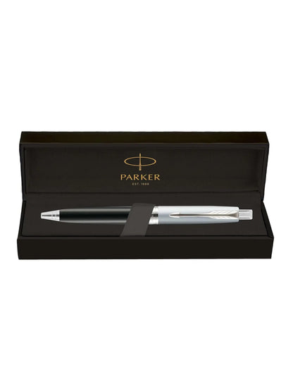 Parker Aster Silver Black Chrome Trim Ballpoint Pen Medium Nib