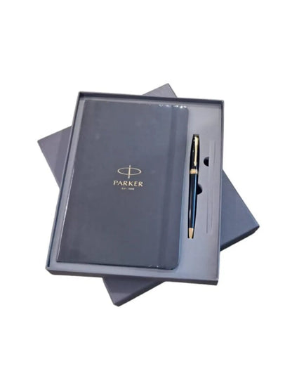 Parker Fusion Black Lacquer Gold Trim Ballpoint Pen  Medium Nib With Notebook