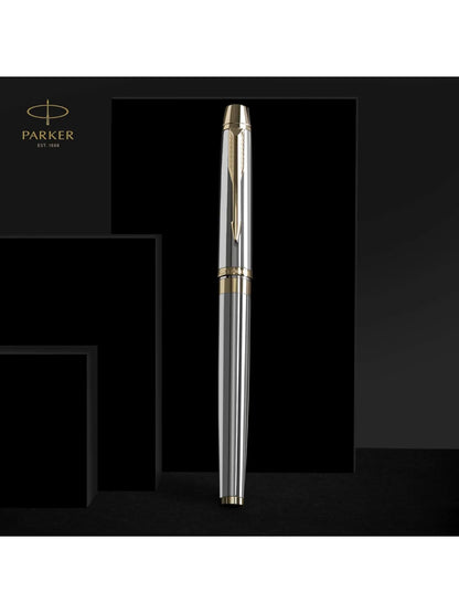 Parker Premium Odyssey Shiny Chrome Gold Trim Fountain Pen Medium Nib