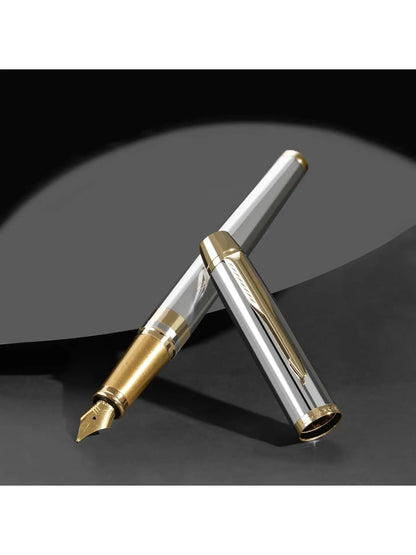 Parker Premium Odyssey Shiny Chrome Gold Trim Fountain Pen Medium Nib