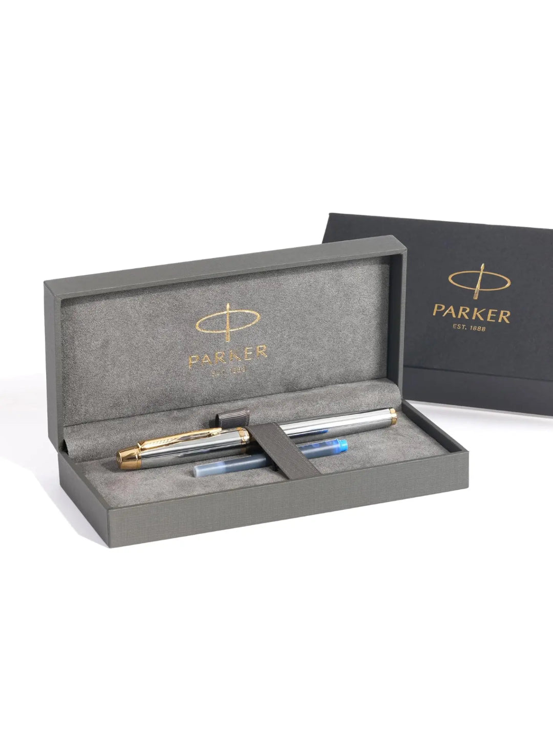 Parker Premium Odyssey Shiny Chrome Gold Trim Fountain Pen Medium Nib