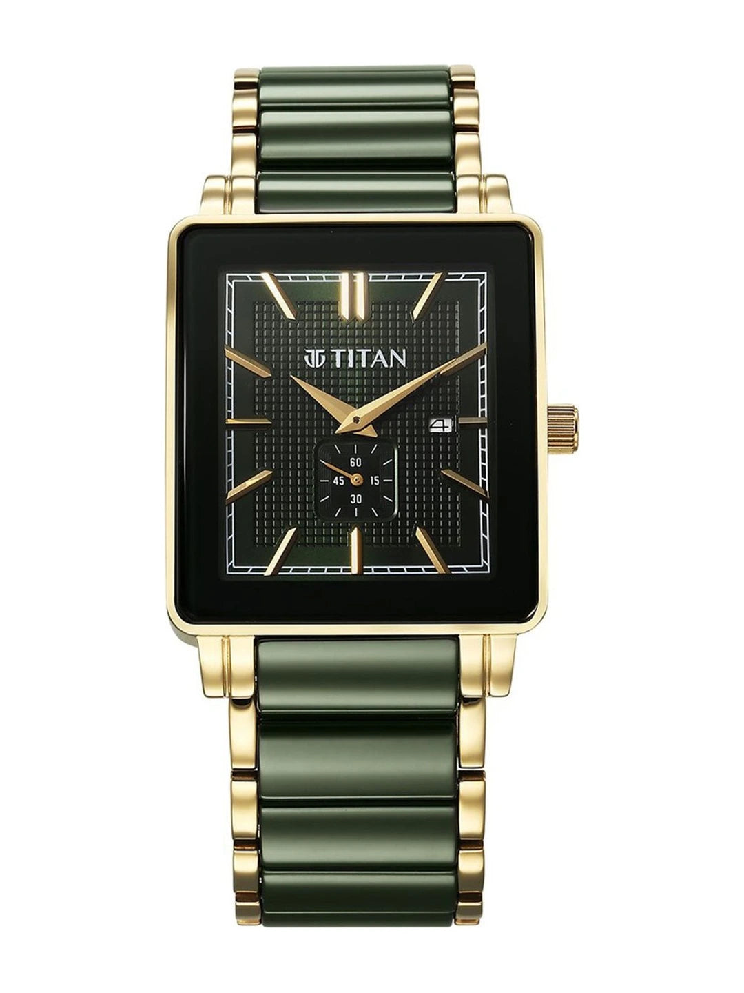 Titan Dial & Ceramic Bracelet Style Strap Analogue Date Aperture Watch - 90013KD05