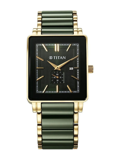 Titan Dial & Ceramic Bracelet Style Strap Analogue Date Aperture Watch - 90013KD05
