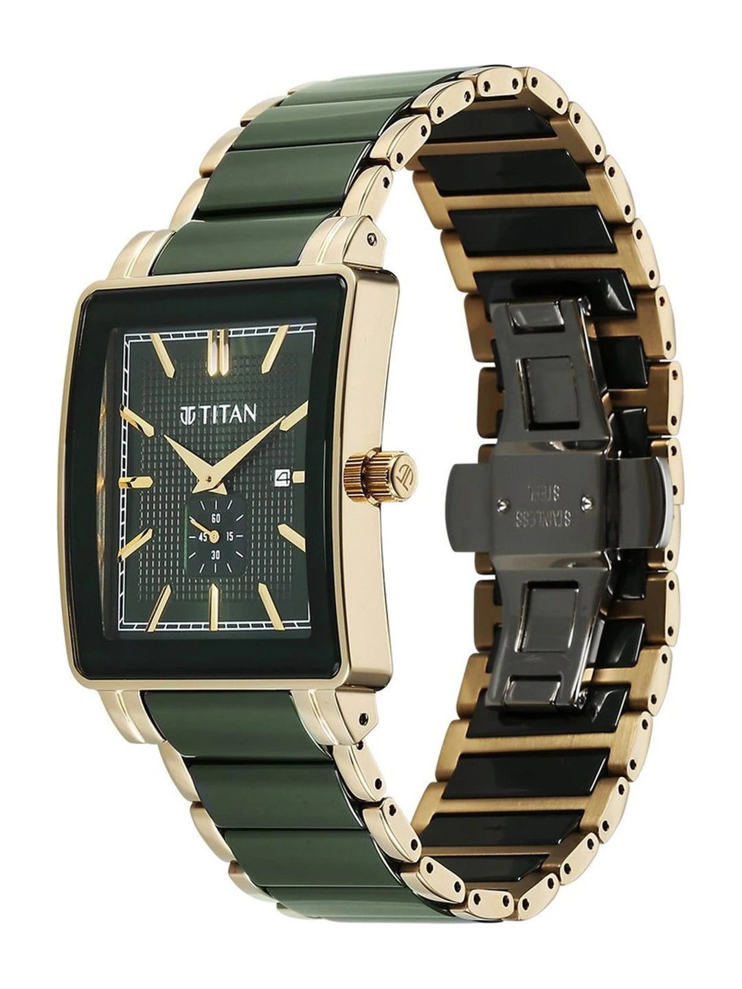 Titan Dial & Ceramic Bracelet Style Strap Analogue Date Aperture Watch - 90013KD05