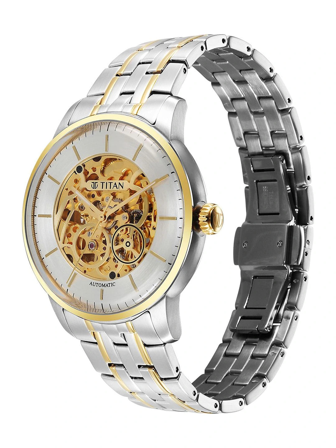 Titan Golden Heart Skeleton Dial & Bracelet Style Strap Analog Watch - 90110BM01