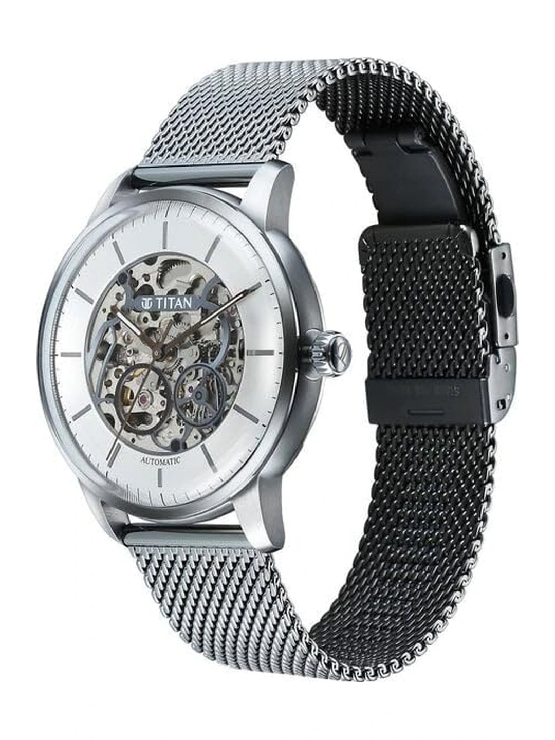 Titan Round Silver Dial Analog Watch With Metal Strap - 90110QM02