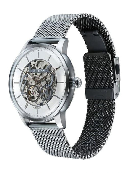 Titan Round Silver Dial Analog Watch With Metal Strap - 90110QM02