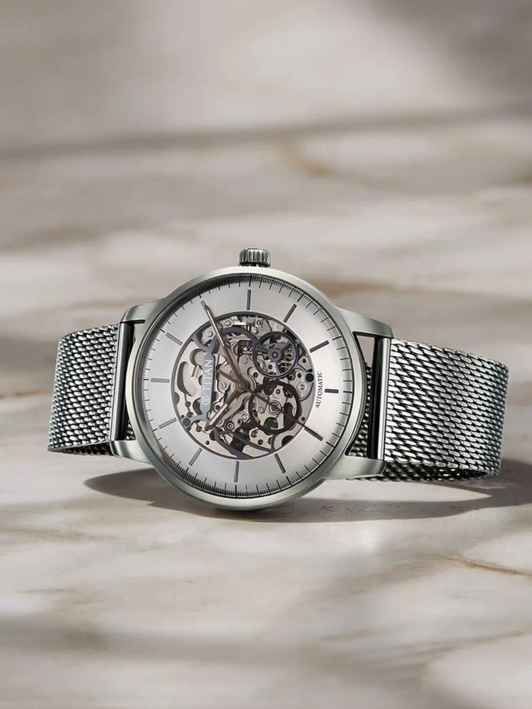 Titan Round Silver Dial Analog Watch With Metal Strap - 90110QM02