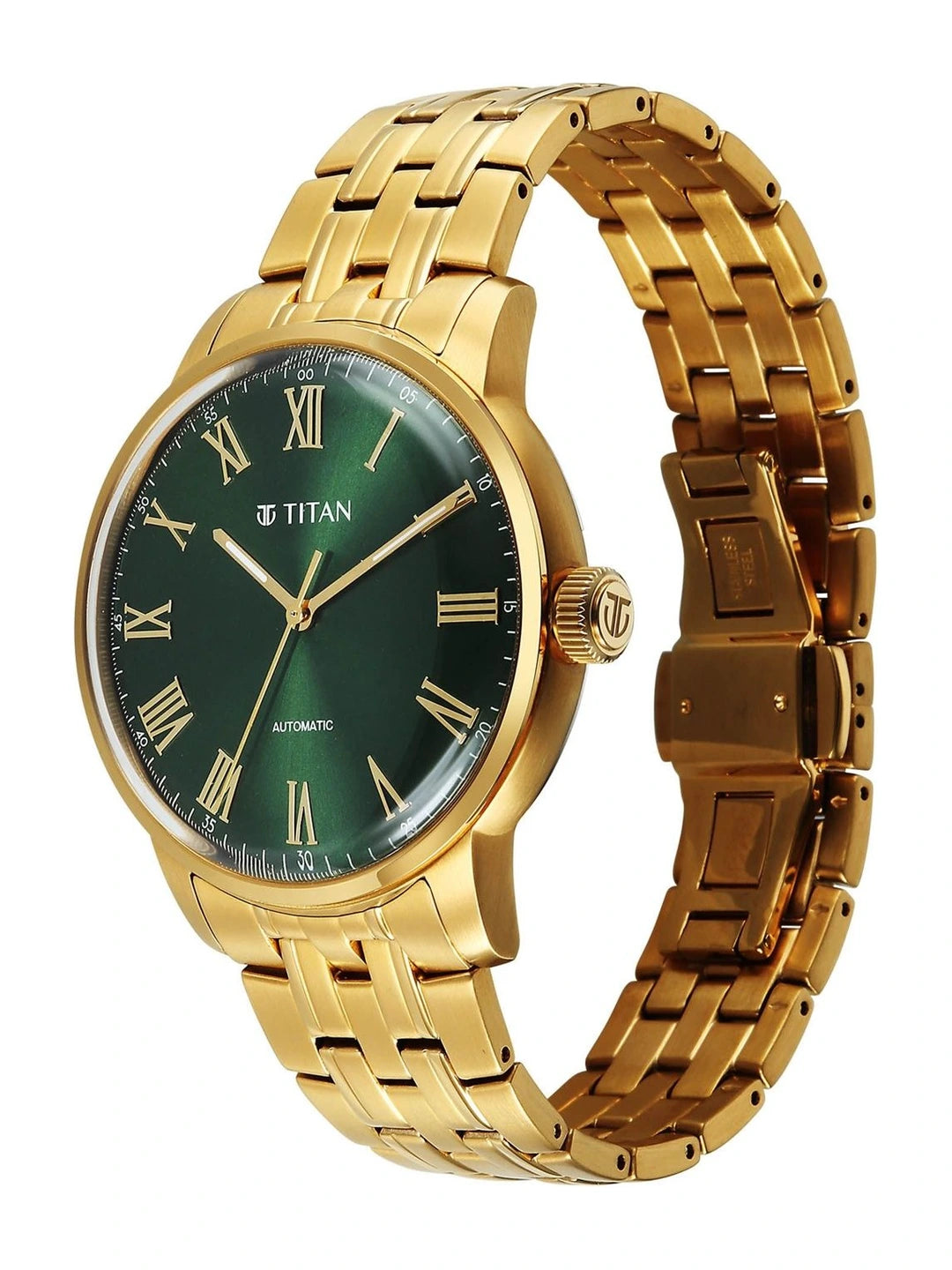 Titan Aurelian Concealed Automatic Analog Green Dial Watch - 90110YM02