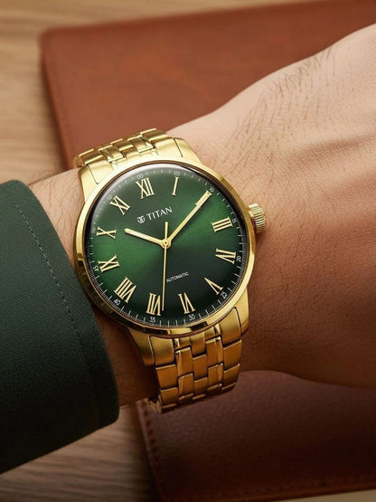 Titan Aurelian Concealed Automatic Analog Green Dial Watch - 90110YM02