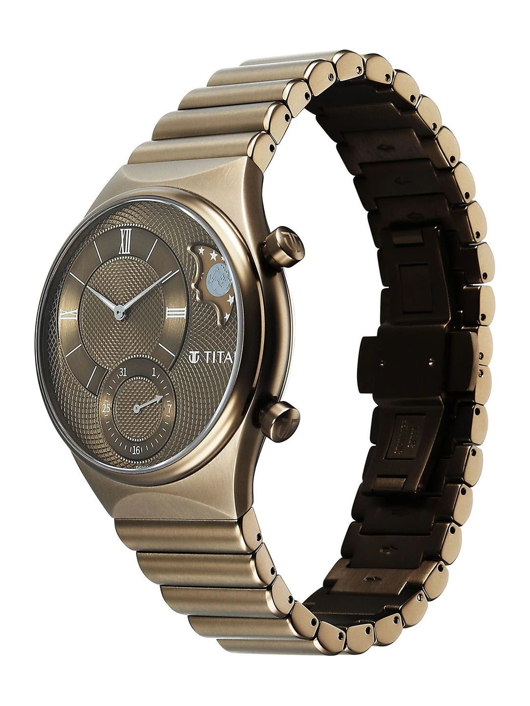 Titan Classique Micromotors Quartz Khaki Round Dial Analog Watch - 90181QM01