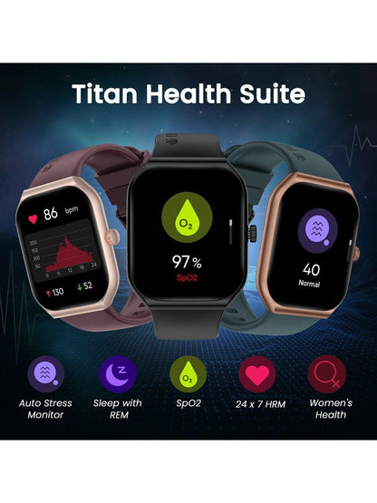 Titan Smart Watch With 4.97 cm Super AMOLED Display | 410 X 502 Pixel Resolution | AI Voice Assistant With Red Strap