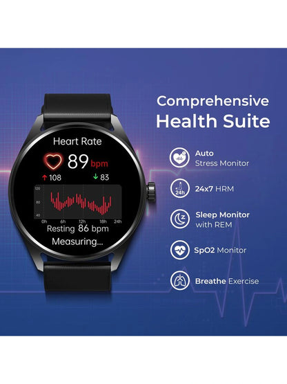 Titan Crest With 3.63 cm AMOLED Display With AOD, Functional Crown, BT Calling Smartwatch With Black Mesh Strap