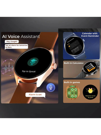 Titan Crest With 3.63 cm AMOLED Display With AOD, Functional Crown, BT Calling Smartwatch With Black Mesh Strap