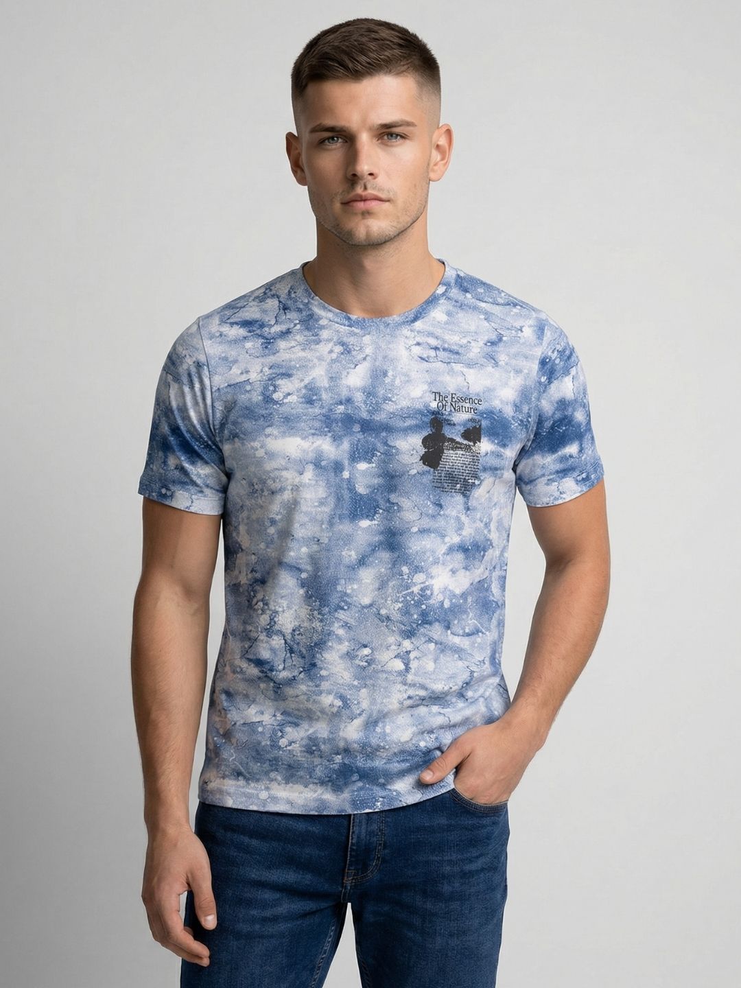 Mokajodi Blue Slim Fit Graphic Print T-Shirt