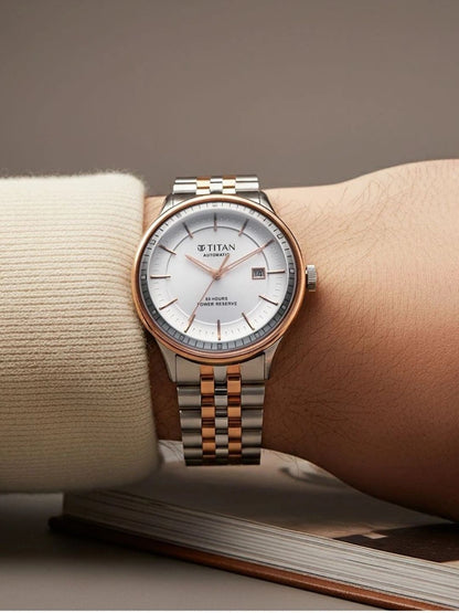 Titan Automatic Weekender Quartz White Round Dial Watch - 90201KM01