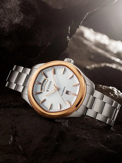 Titan Dial & Leather Bracelet Style Strap Analogue Automatic Watch - 90209KM01