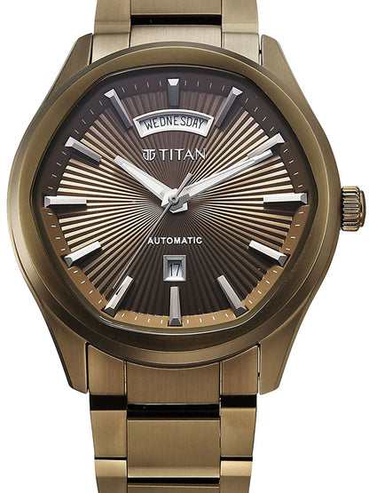 Titan Dial & Leather Bracelet Style Strap Analogue Automatic Watch - 90209QM01