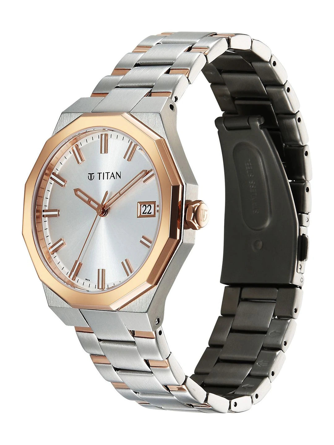 Titan Dodecagon Round Dial Quartz Movement Watch - 90212KM01