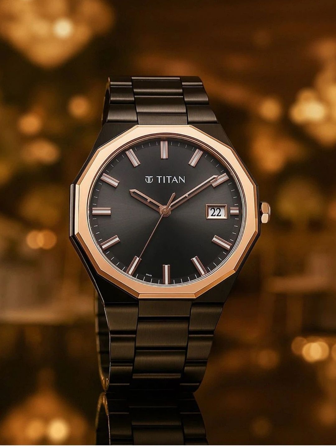 Titan Dodecagon Round Dial Quartz Movement Watch - 90212KM02