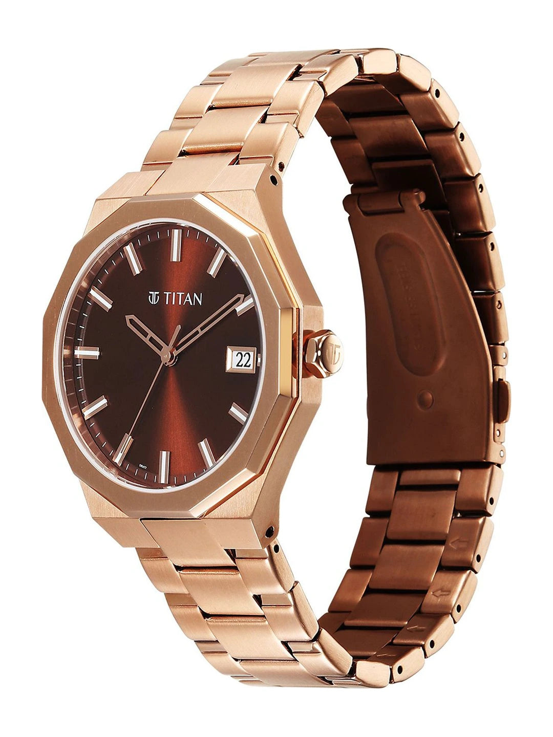 Titan Dodecagon Round Dial Quartz Movement Watch - 90212WM01
