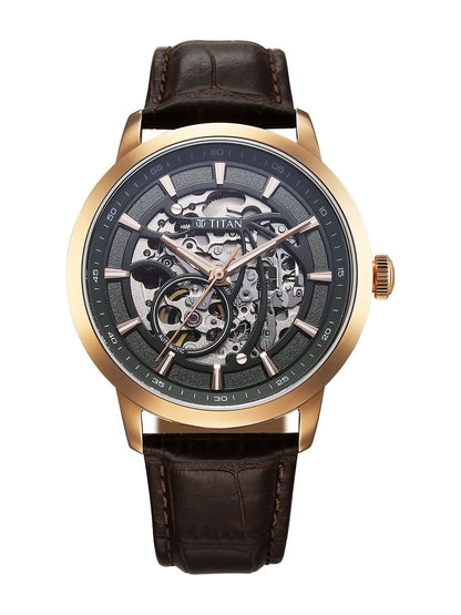 Titan Skeleton Dial & Leather Strap Analogue Automatic Motion Powered Watch - 90223WL01