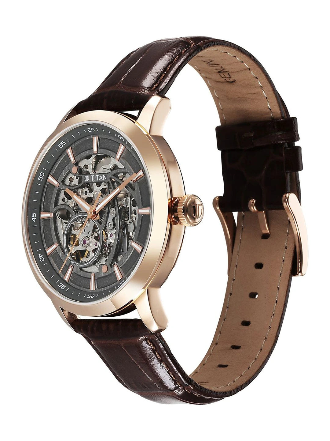 Titan Skeleton Dial & Leather Strap Analogue Automatic Motion Powered Watch - 90223WL01